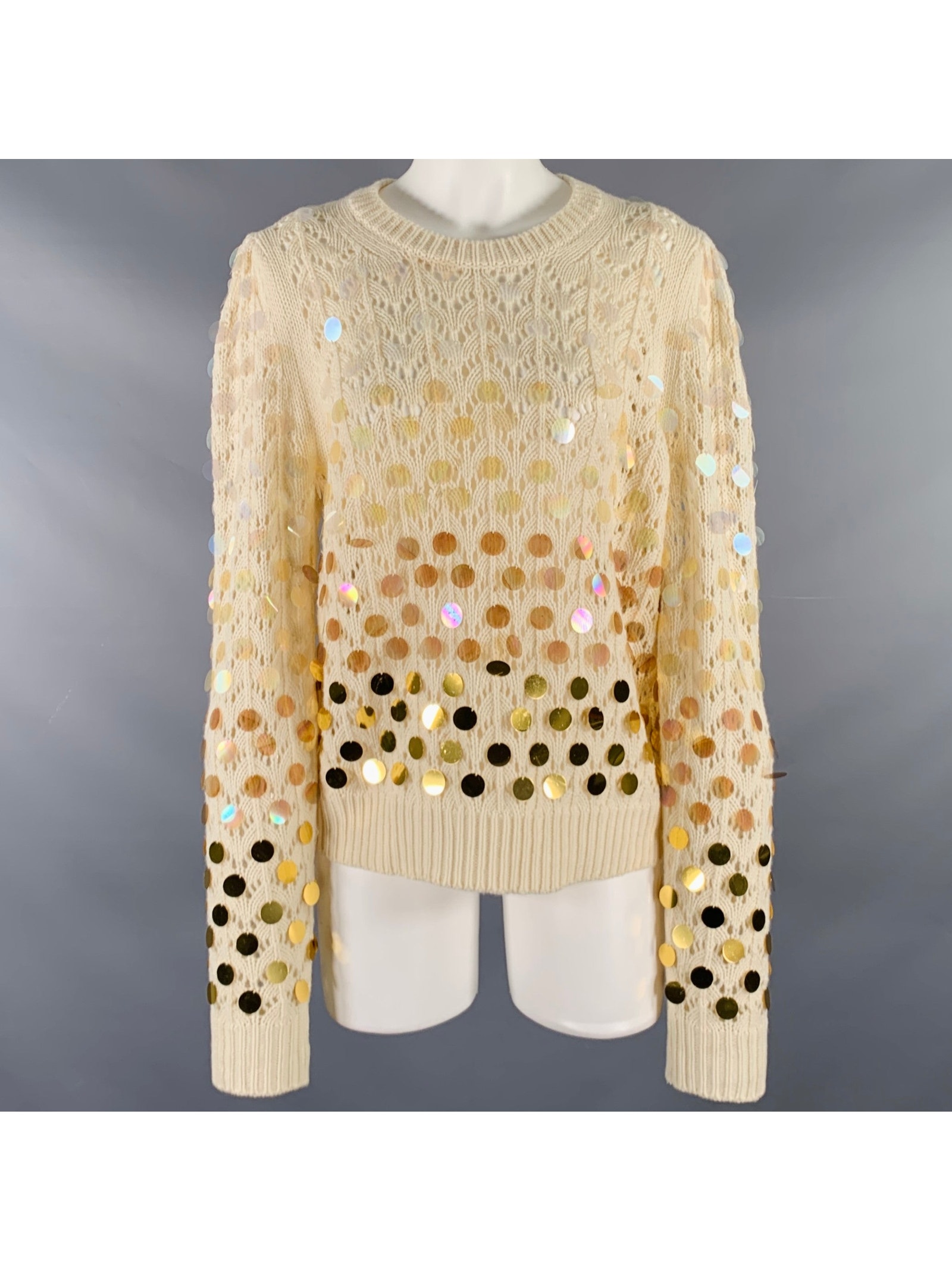 Marc Jacobs Size M Cream Gold Wool Cashmere Payettes Sweater